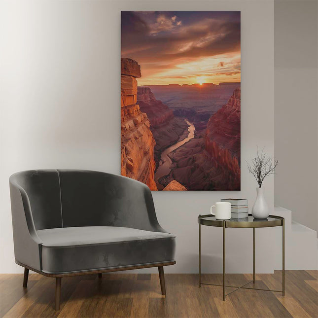 Canvas schilderij interieur De Zon gaat onder boven de Grand Canyon