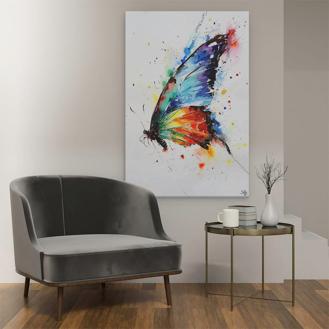 Canvas schilderij interieur Aquarelkunstwerk van een Kleurrijke Vlinder