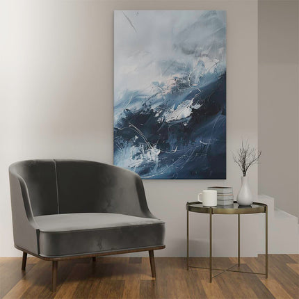 Canvas schilderij interieur Abstract Kunstwerk van Blauwe en Witte Golven