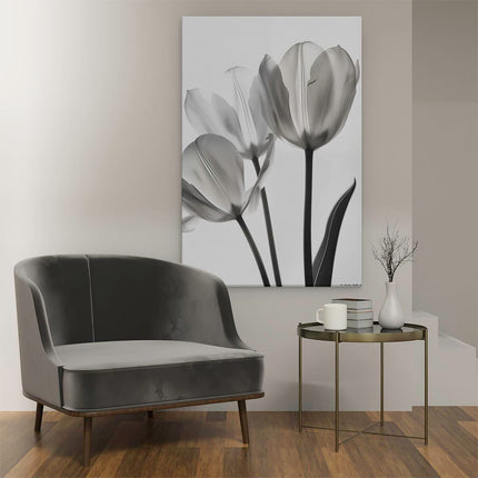 Canvas schilderij interieur Drie Tulpen in Zwart en Wit