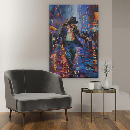 Canvas schilderij interieur Kunstwerk van Michael Jackson die Danst in de Regen