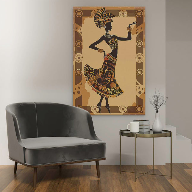 Canvas schilderij interieur Vrouw in een Afrikaanse Jurk Danst in een Frame