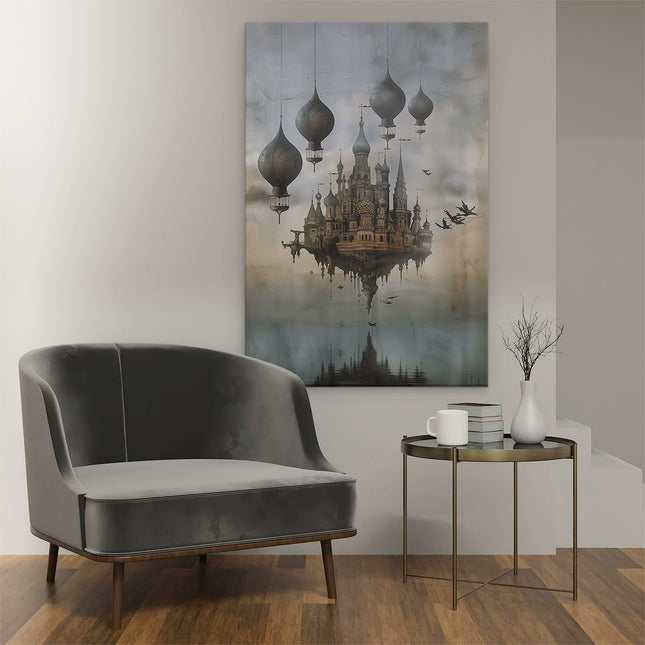 Canvas schilderij interieur Afbeelding van een Kasteel dat in het Water Drijft