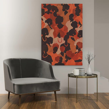 Canvas schilderij interieur Silhouetten van Vrouwen in Oranje en Zwart