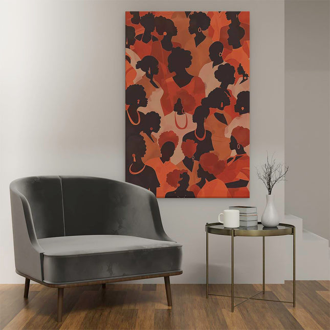 Canvas schilderij interieur Silhouetten van Vrouwen in Oranje en Zwart