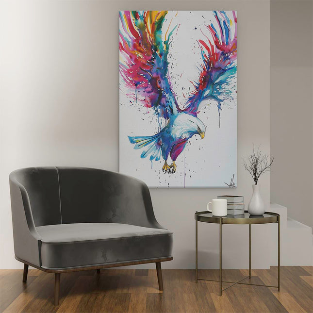 Canvas schilderij interieur Adelaar met Kleurrijke Verfspatten