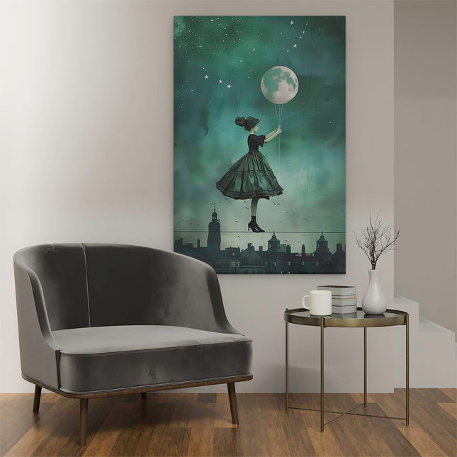 Canvas schilderij interieur Meisje in een Jurk met een Ballon