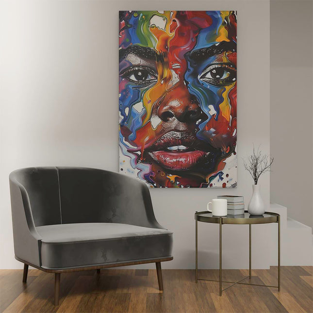 Canvas schilderij interieur Kleurrijk Kunstwerk van het Gezicht van een Vrouw