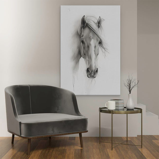 Canvas schilderij interieur Zwart Wit Tekening van het Hoofd van een Paard