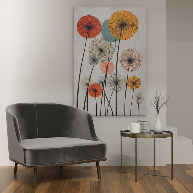 Canvas schilderij interieur Paardebloemen op een Grijze Achtergrond