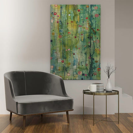Canvas schilderij interieur Groen Kunstwerk met veel Stippen Erop