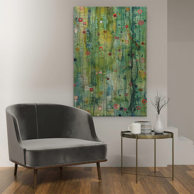Canvas schilderij interieur Groen Kunstwerk met veel Stippen Erop