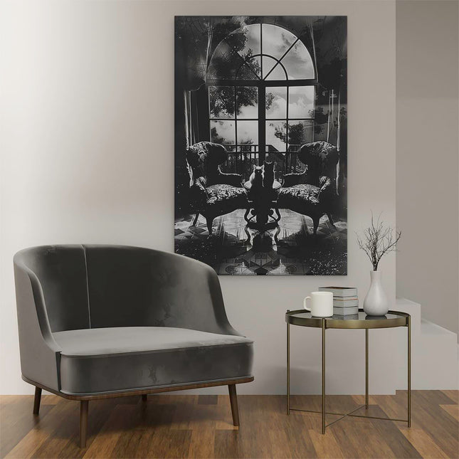 Canvas schilderij interieur Twee Stoelen voor een Raam