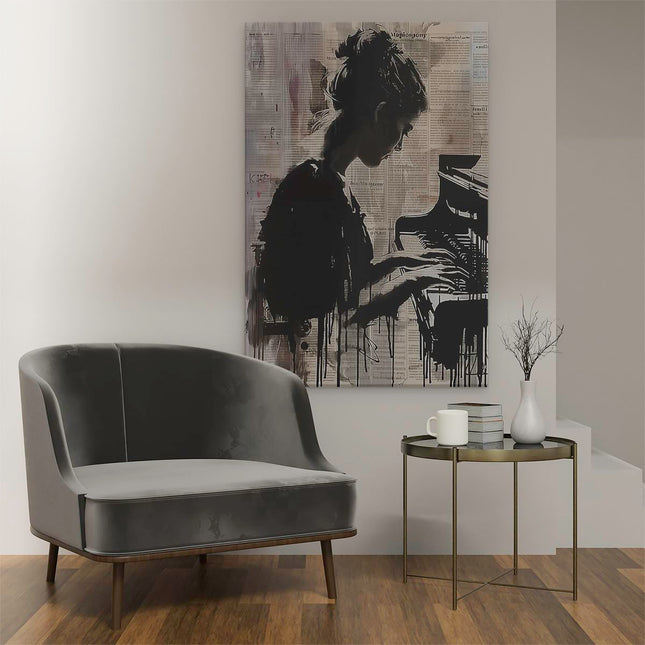 Canvas schilderij interieur Vrouw die Piano Speelt