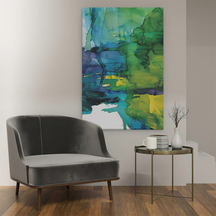 Canvas schilderij interieur Abstract Kunstwerk met Blauwe, Groene en Gele Kleuren