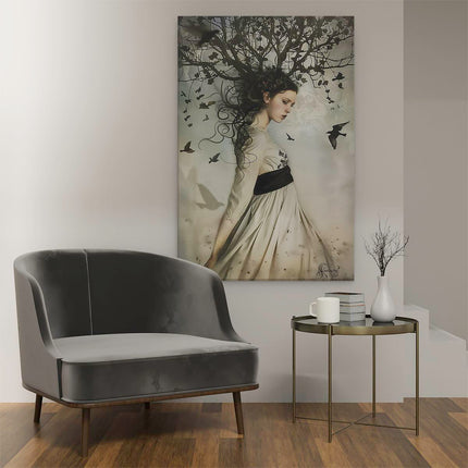 Canvas schilderij interieur Meisje met een Boom op haar Hoofd