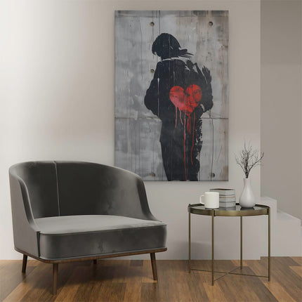 Canvas schilderij interieur Man met een Rood Hart op zijn Rug