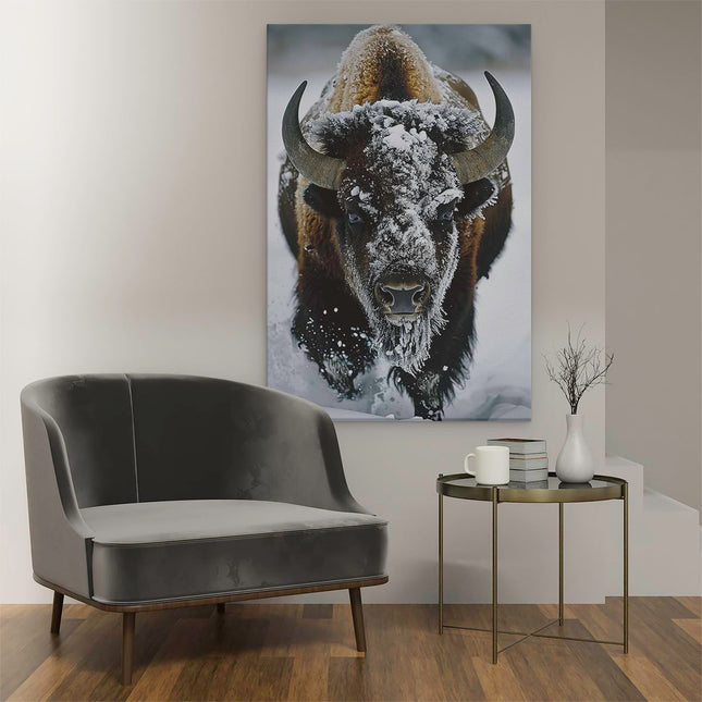 Canvas schilderij interieur Bizons Rennen door de Sneeuw
