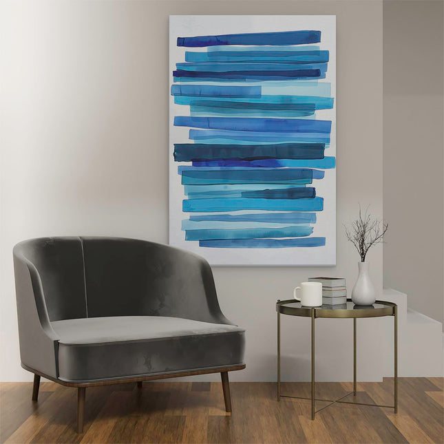 Canvas schilderij interieur Aquarelkunstwerk van Blauwe Strepen op een Witte Achtergrond