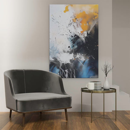 Canvas schilderij interieur Abstract Kunstwerk met Zwarte, Gele en Oranje Kleuren