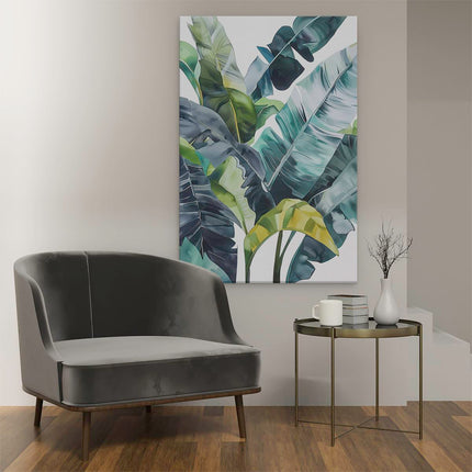 Canvas schilderij interieur Kunstwerk van Bananenbladeren op een Witte Achtergrond