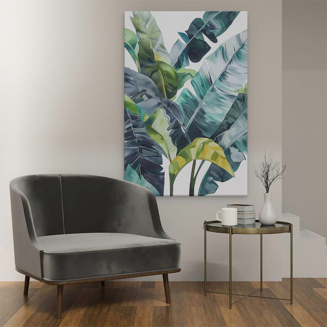 Canvas schilderij interieur Kunstwerk van Bananenbladeren op een Witte Achtergrond