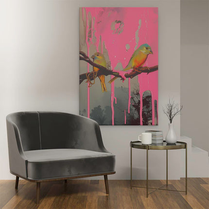 Canvas schilderij interieur Twee Vogels op een Tak