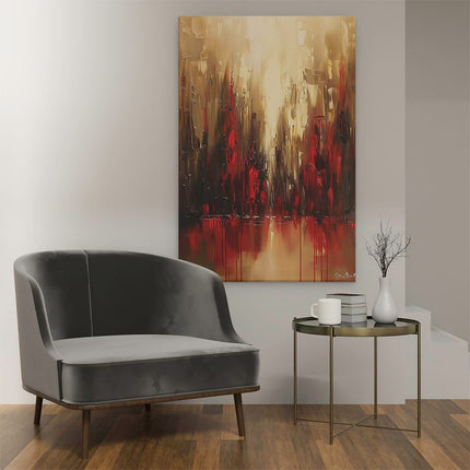 Canvas schilderij interieur Abstract Kunstwerk van een Stad met Rood Druipend Water