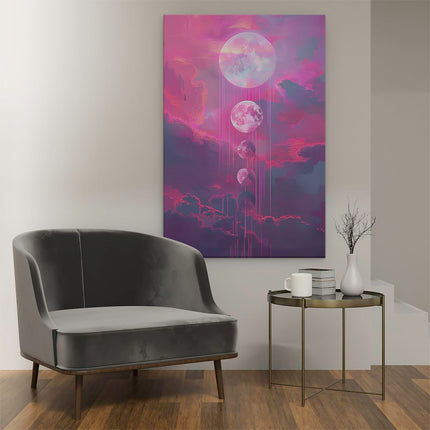 Canvas schilderij interieur Roze Lucht met Wolken en Manen
