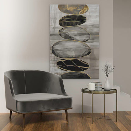 Canvas schilderij interieur Stapel Zwarte en Gouden Stenen