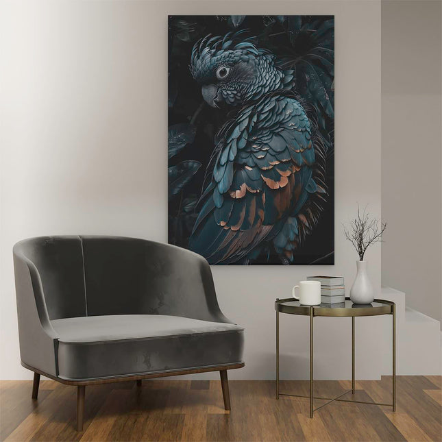 Canvas schilderij interieur Blauwe Papegaai Zat op een Tak
