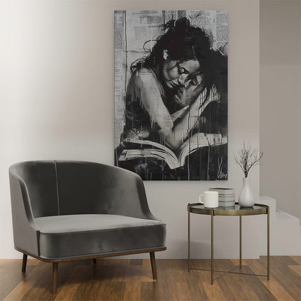Canvas schilderij interieur Man en een Vrouw die een Boek Lezen