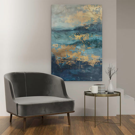 Canvas schilderij interieur Abstract Kunstwerk van Blauw en Goud