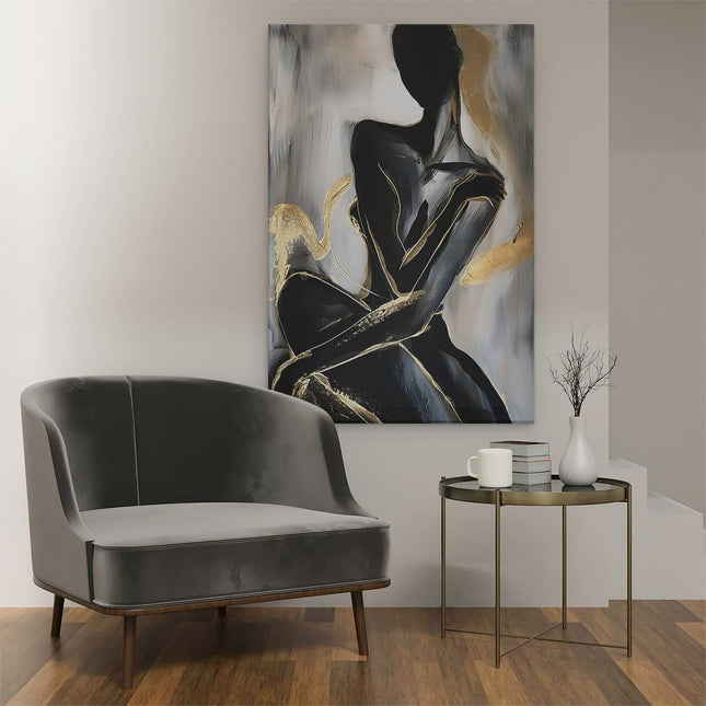 Canvas schilderij interieur Zwart en Goud Kunstwerk van een Vrouw