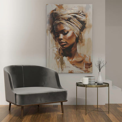 Canvas schilderij interieur Vrouw die een Tulband Draagt