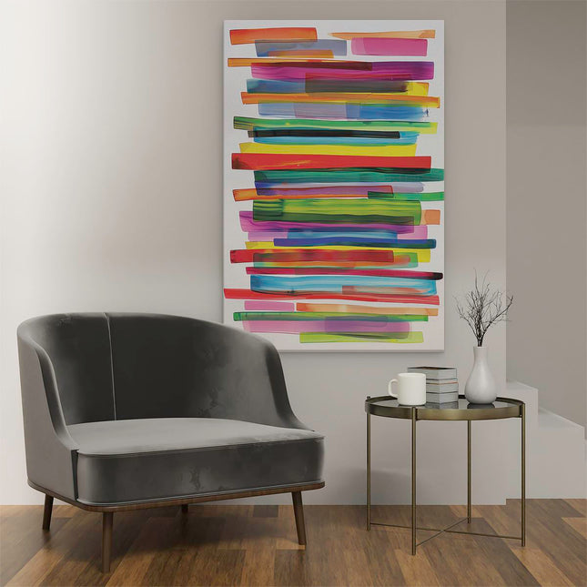 Canvas schilderij interieur Kunstwerk van Kleurrijke Strepen op een Witte Achtergrond