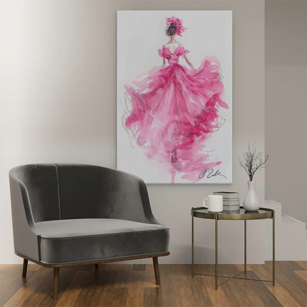 Canvas schilderij interieur Vrouw in een Roze Jurk