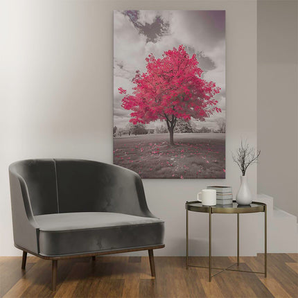 Canvas schilderij interieur Roze Boom in een Veld