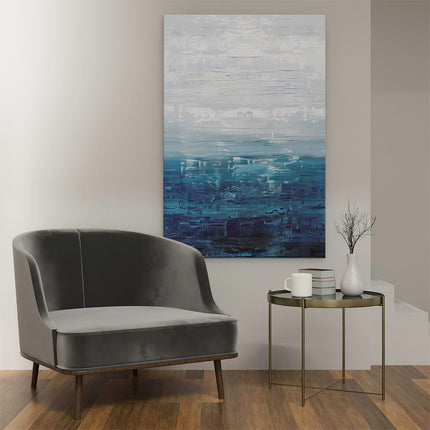 Canvas schilderij interieur Abstract Kunstwerk van een Blauwe en Witte Oceaan