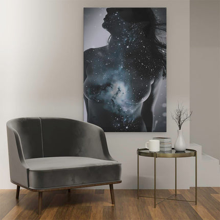 Canvas schilderij interieur Vrouwenlichaam met Sterren op de Achtergrond