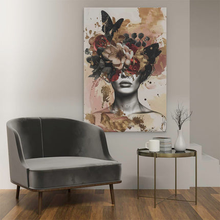 Canvas schilderij interieur Vrouw met Bloemen op haar Hoofd