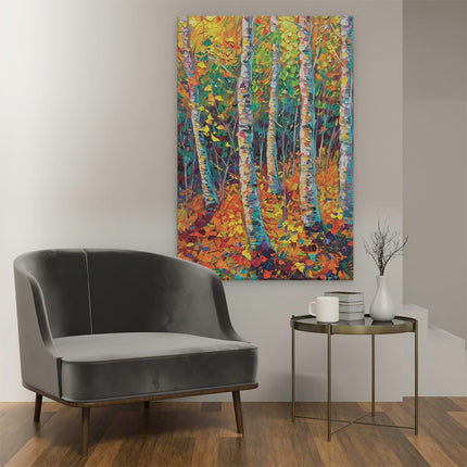 Canvas schilderij interieur Kunstwerk van Berkenbomen in de Herfst