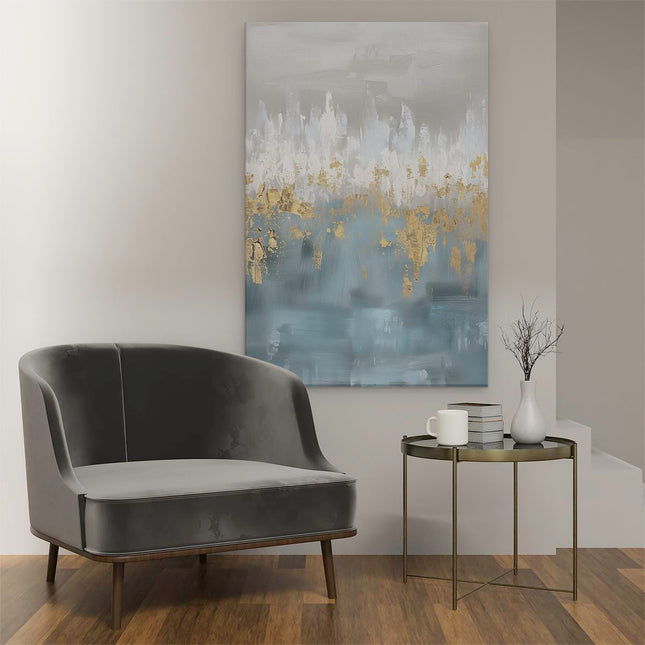 Canvas schilderij interieur Abstract Kunstwerk van een Stad in Blauw en Goud