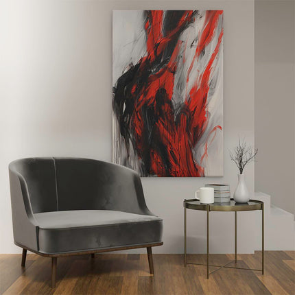 Canvas schilderij interieur Zwart en Rood Abstract Kunstwerk