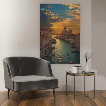 Canvas schilderij interieur Het Grote Kanaal in Venetië bij Zonsondergang
