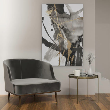 Canvas schilderij interieur Zwart en Goud Abstract Kunstwerk