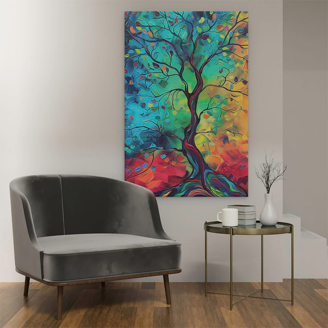 Canvas schilderij interieur Kleurrijk Kunstwerk van een Boom