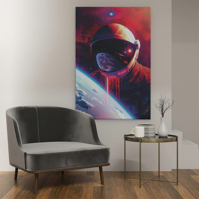 Canvas schilderij interieur Astronaut in de Ruimte met Bloed op zijn Gezicht