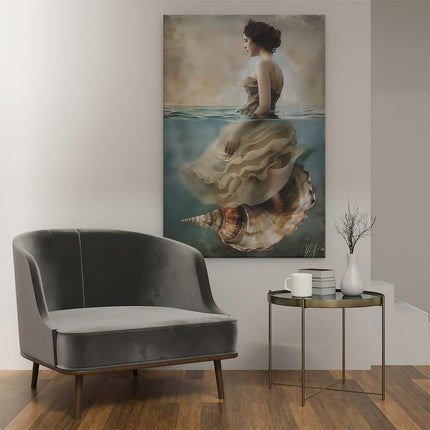 Canvas schilderij interieur Vrouw in een Jurk en een Schelp