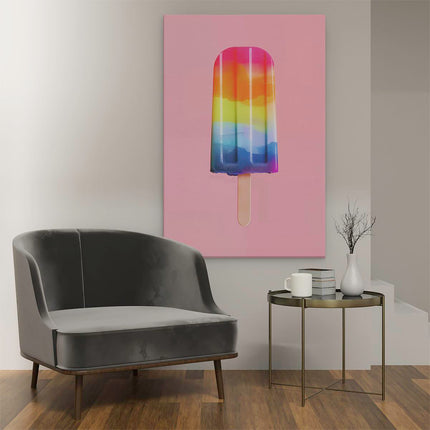 Canvas schilderij interieur Regenboogkleurige IJslolly op een Roze Achtergrond